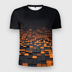 Мужская спорт-футболка Черные и оранжевые пиксели