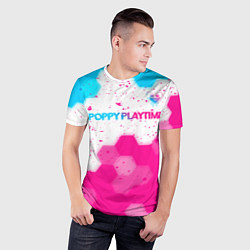 Футболка спортивная мужская Poppy Playtime neon gradient style: символ сверху, цвет: 3D-принт — фото 2