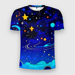 Мужская спорт-футболка Мультяшный космос темно-синий