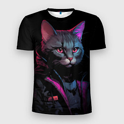 Мужская спорт-футболка Кот в стиле киберпанк