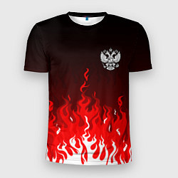 Футболка спортивная мужская Герб РФ - красное пламя, цвет: 3D-принт
