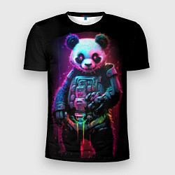 Мужская спорт-футболка Киберпанк панда во весь рост