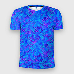 Футболка спортивная мужская Синие неоновые листья, цвет: 3D-принт