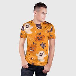 Футболка спортивная мужская Хэллоуин - тыквы и приведенья, цвет: 3D-принт — фото 2