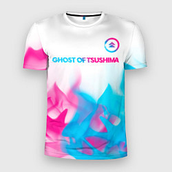 Мужская спорт-футболка Ghost of Tsushima neon gradient style: символ свер