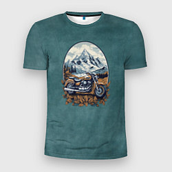 Мужская спорт-футболка Ретро мотоцикл на фоне гор