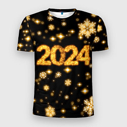 Мужская спорт-футболка Новый 2024 год - золотые снежинки