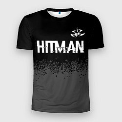 Мужская спорт-футболка Hitman glitch на темном фоне: символ сверху