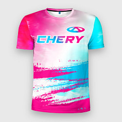 Футболка спортивная мужская Chery neon gradient style: символ сверху, цвет: 3D-принт