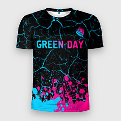 Мужская спорт-футболка Green Day - neon gradient: символ сверху