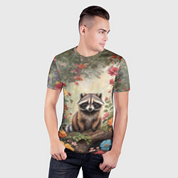 Футболка спортивная мужская Милый енот в лесу, цвет: 3D-принт — фото 2