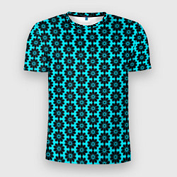 Мужская спорт-футболка Стилизованные цветы чёрно-голубой