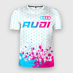 Футболка спортивная мужская Audi neon gradient style: символ сверху, цвет: 3D-принт