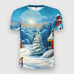 Мужская спорт-футболка Зимний домик и елка
