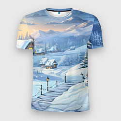 Мужская спорт-футболка Новогодний дворик со снеговиком