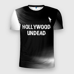 Мужская спорт-футболка Hollywood Undead glitch на темном фоне посередине