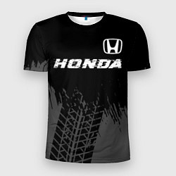Футболка спортивная мужская Honda speed на темном фоне со следами шин посереди, цвет: 3D-принт