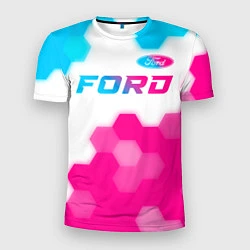 Футболка спортивная мужская Ford neon gradient style посередине, цвет: 3D-принт