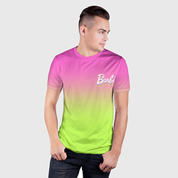 Футболка спортивная мужская Барби: градиент розовый и ярко-зеленый, цвет: 3D-принт — фото 2