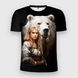 Мужская спорт-футболка Славянка с большим белым медведем