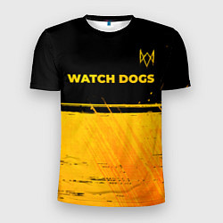 Мужская спорт-футболка Watch Dogs - gold gradient посередине