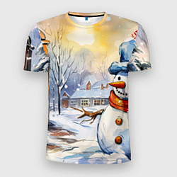 Мужская спорт-футболка Снеговик новый год