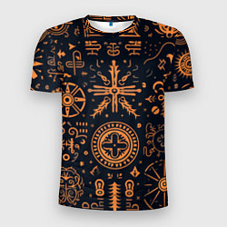 Футболка спортивная мужская Паттерн в славянском стиле на тёмном фоне, цвет: 3D-принт