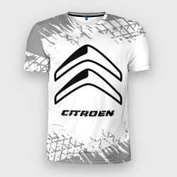Мужская спорт-футболка Citroen speed на светлом фоне со следами шин