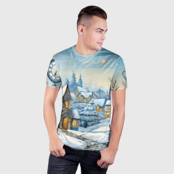 Футболка спортивная мужская Новогодний город иллюстрация, цвет: 3D-принт — фото 2
