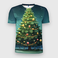 Мужская спорт-футболка Новогодняя зеленая елка