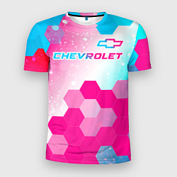 Мужская спорт-футболка Chevrolet neon gradient style посередине