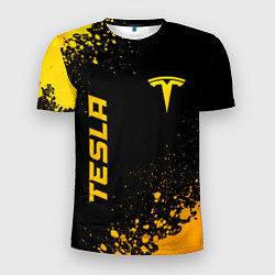 Мужская спорт-футболка Tesla - gold gradient вертикально