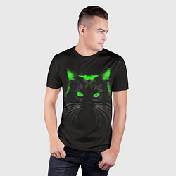 Футболка спортивная мужская Черный кот в зеленом свечении, цвет: 3D-принт — фото 2