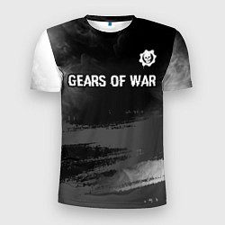 Мужская спорт-футболка Gears of War glitch на темном фоне посередине