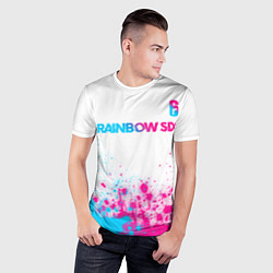 Футболка спортивная мужская Rainbow Six neon gradient style посередине, цвет: 3D-принт — фото 2
