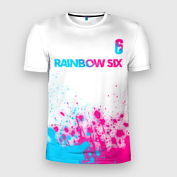 Мужская спорт-футболка Rainbow Six neon gradient style посередине