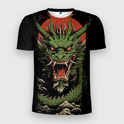 Мужская спорт-футболка Зеленый дракон с открытой пастью