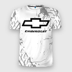 Мужская спорт-футболка Chevrolet speed на светлом фоне со следами шин