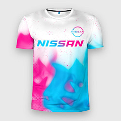 Мужская спорт-футболка Nissan neon gradient style посередине
