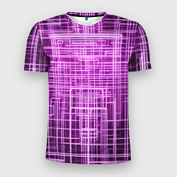 Футболка спортивная мужская Фиолетовые неоновые полосы киберпанк, цвет: 3D-принт