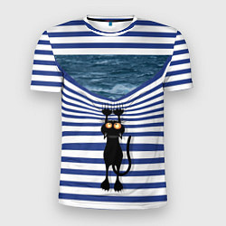Мужская спорт-футболка Чёрный кот разорвал тельняшку душа моряка