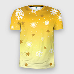 Футболка спортивная мужская Снежинки и звезды на желтом, цвет: 3D-принт