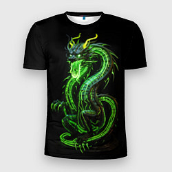 Мужская спорт-футболка Светящийся зеленый дракон 2024