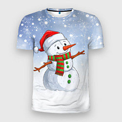 Мужская спорт-футболка Весёлый снеговик в колпаке