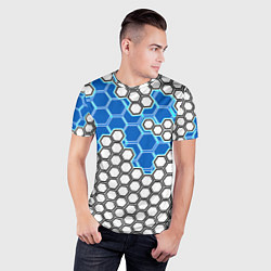Футболка спортивная мужская Синяя энерго-броня из шестиугольников, цвет: 3D-принт — фото 2