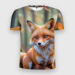 Мужская спорт-футболка Портрет лисы в осеннем лесу