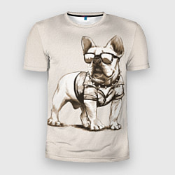 Футболка спортивная мужская Французский бульдог в очках и рубашке, цвет: 3D-принт