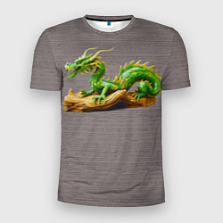 Мужская спорт-футболка Зелёный деревянный дракон на дереве талисман