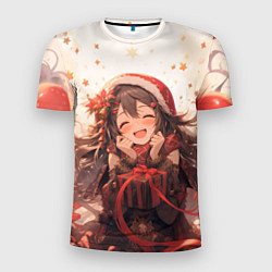 Мужская спорт-футболка Радостная аниме девушка с подарком