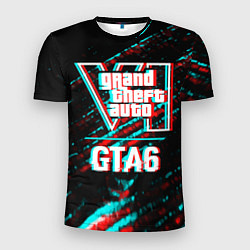 Мужская спорт-футболка GTA6 в стиле glitch и баги графики на темном фоне